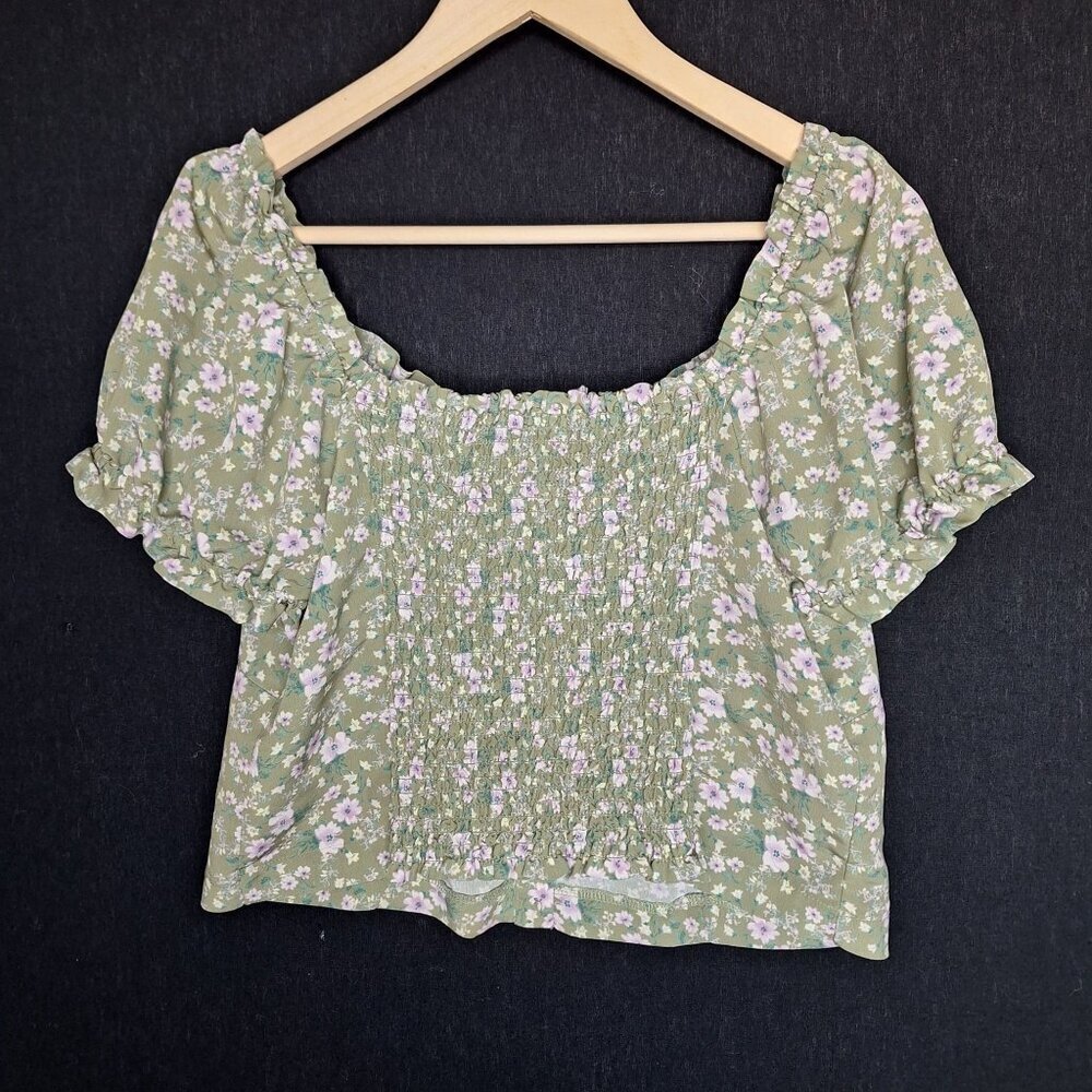 💙 June & Hudson Floral Babydoll Puffed Sleeve Blouse Size XL Smocked Back Milkm - Picture 7 of 8